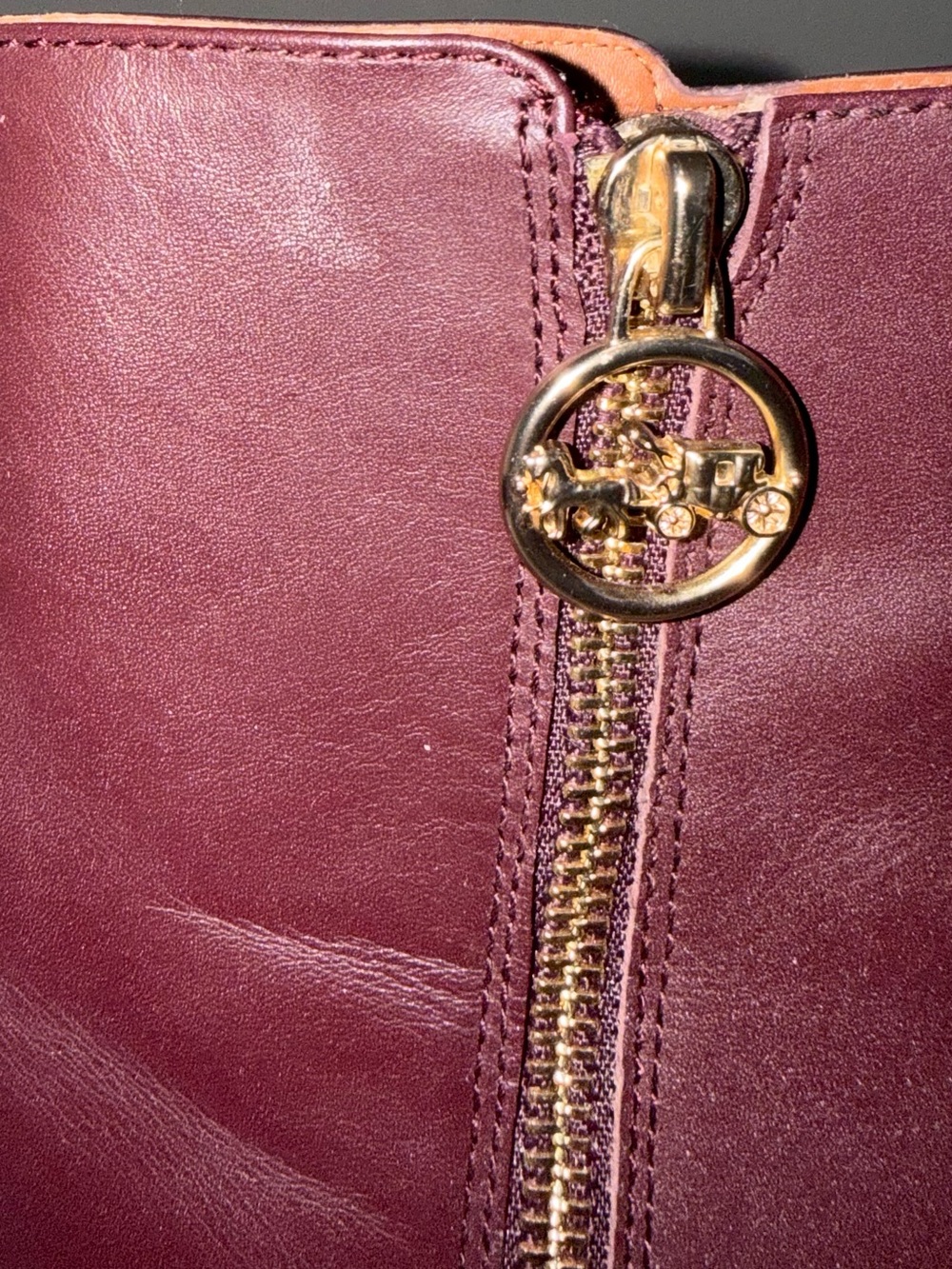 Coach Wine Leather Ankle Boots with Gold Zip Pull - Picture 11 of 13